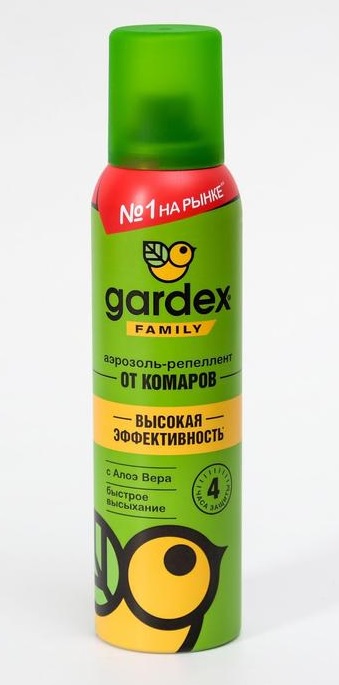 Аэрозоль репеллентный от комаров Gardex Family, с алоэ вера, 150 мл